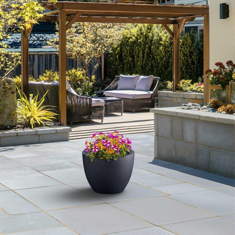 17.5 in. Large Granite Gray(Premium Inner) Concrete Round Planter/Pot with Drainage Holes - Hercitys