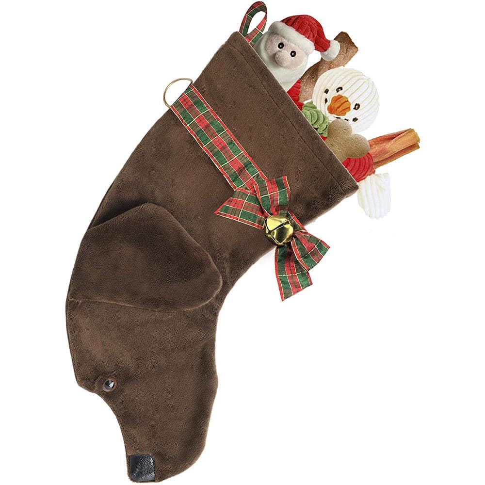 22 in. Chocolate Labrador Dog Faux Fur Fabric Christmas Stocking - Hercitys