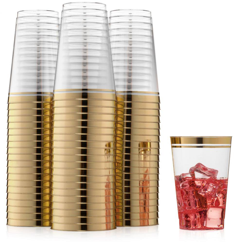 12 oz. 2-Line Gold Rim Clear Disposable Plastic Cups, Party, Cold Drinks, (100/Pack) - Hercitys