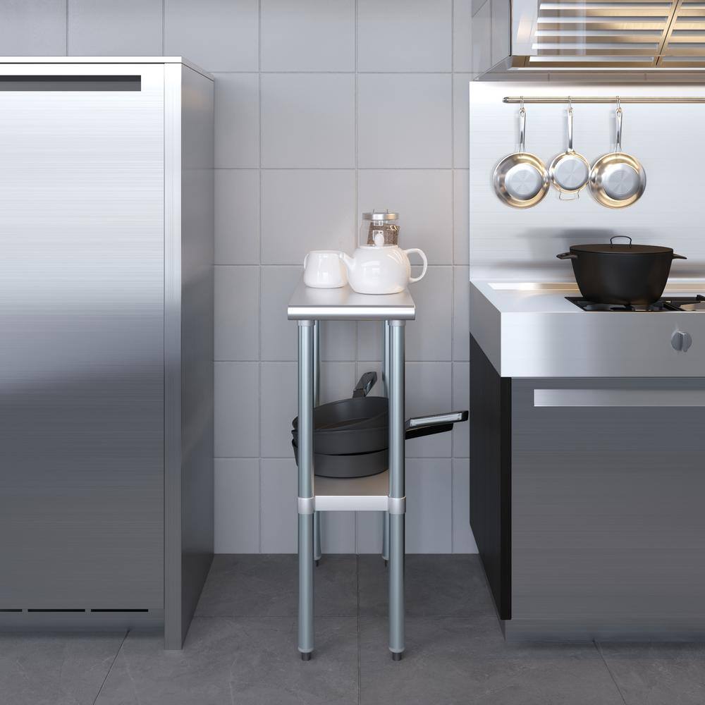 30 in. x 12 in. Stainless Steel Kitchen Utility Table with Adjustable Bottom Shelf - Hercitys