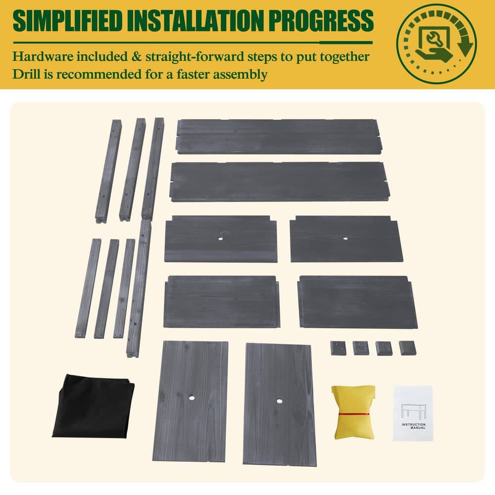 47 in. L x 23 in. W x 30 in. H Cedar Wood Raised Garden Bed, Elevated Planter Box with Liner, Gray - Hercitys