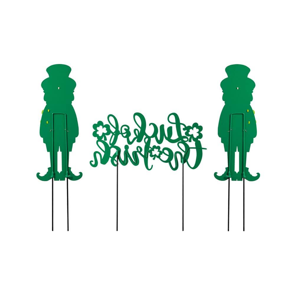 26 in. H Set of 3 St. Patrick’s Metal Leprechaun and LUCK OF THE IRISH Yard Stake - Hercitys