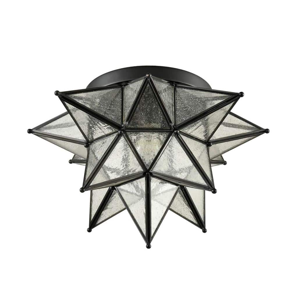 17.5 in. 1-Light Fixture Black Finish Modern Flush Mount with Seeded Glass Shade 1-Pack - Hercitys