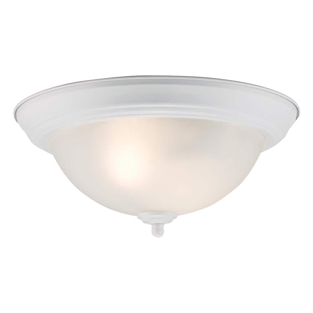12.75 in 2-Light White Flush Mount Ceiling Light Fixture with Frosted Glass Shade (2-Pack) - Hercitys