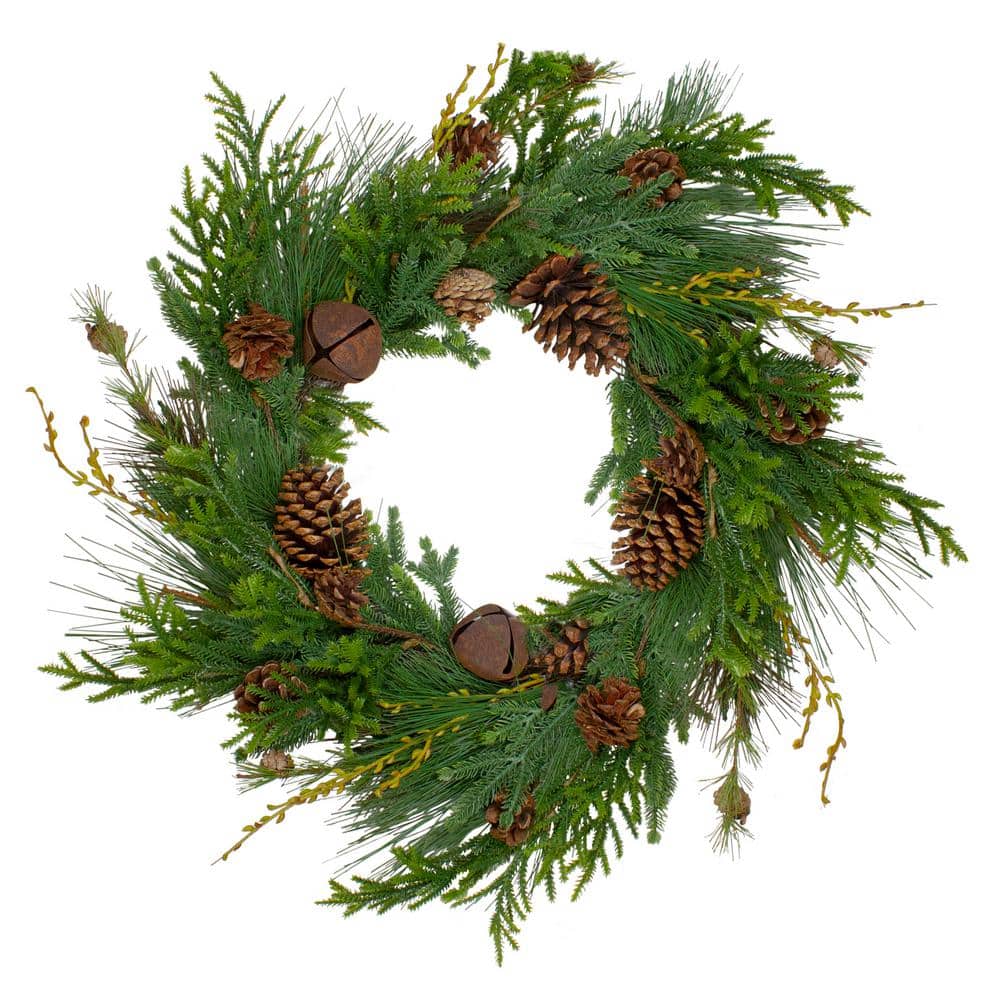 30 in. Unlit Rustic Green and Brown Artificial Christmas Pinecone Wreath - Hercitys