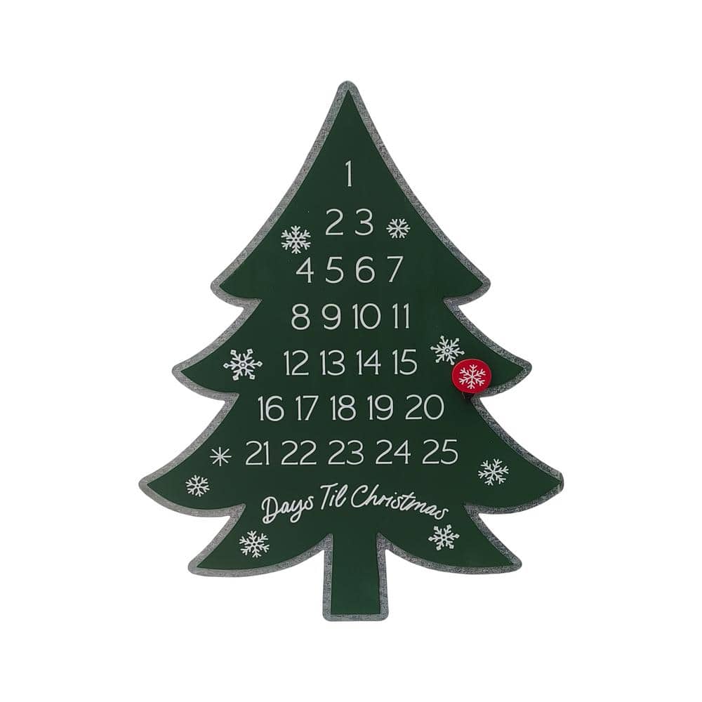 17 .13 in. Green Metal Christmas Tree Advent Calendar Days Until Christmas Wall Decor - Hercitys