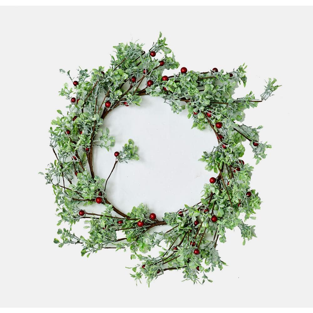 18 in. Artificial Green Leaves and Red Berries Wreath - Hercitys