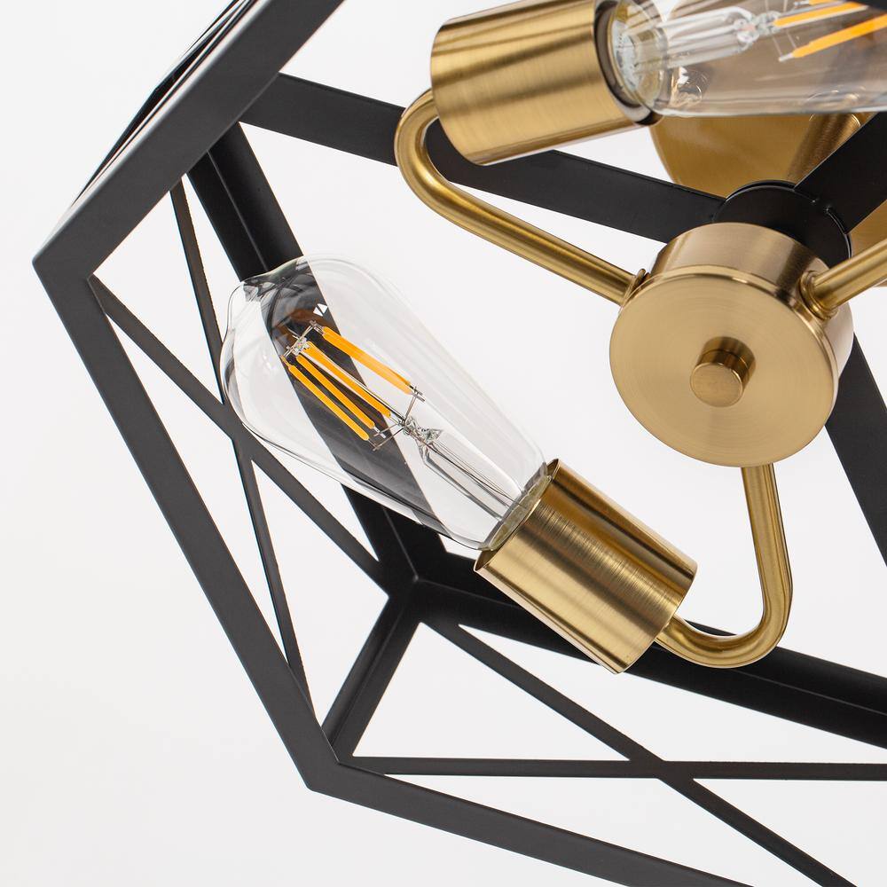 15 in. 3-Light Black Gold Flush Mount Modern Ceiling Light, Hallway Light Fixtures Ceiling Mount - Hercitys