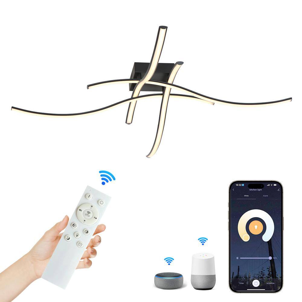 40 in. Black Curved Integrated LED Smart Home Ceiling Flush Mount for Living Dining Room - Hercitys