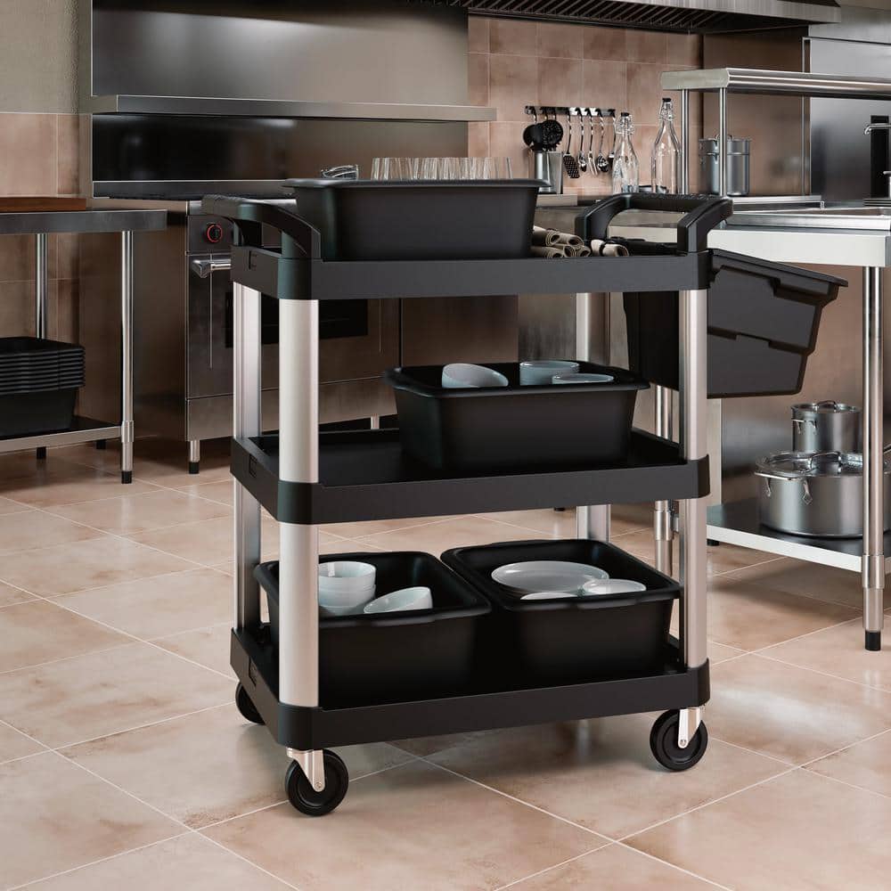 3-Shelf Plastic Wheeled Service Cart - Hercitys
