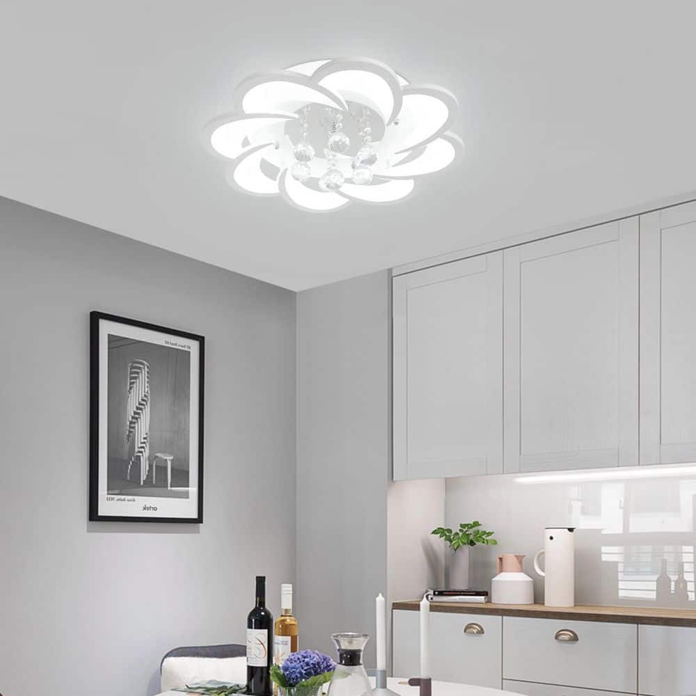 20.47 in. 1- Light White Modern Flower Shape LED Semi-Flush Mount Ceiling Light with Acrylic Shade (Cool Light) - Hercitys