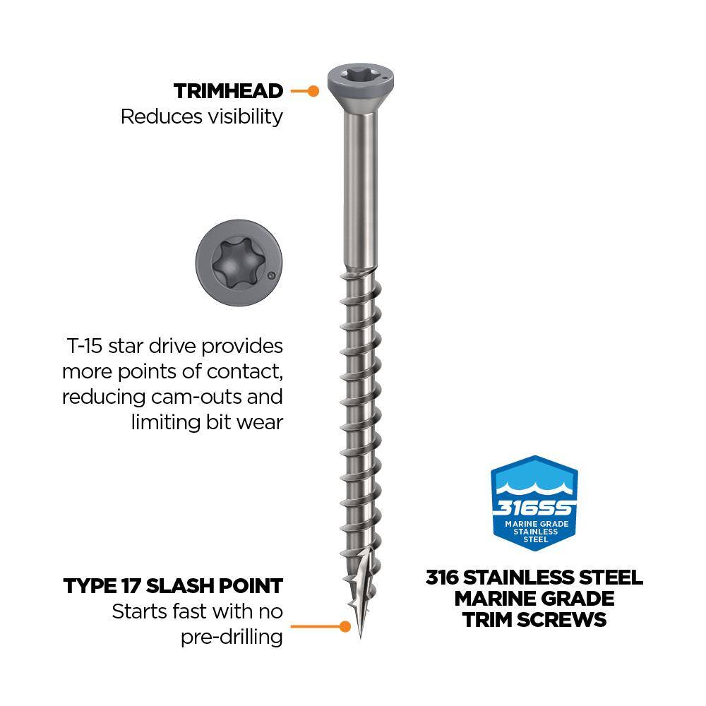 2-1/2 in. #8 316 Stainless Steel Dark Gray Premium Star Drive Trim Screws (100-Count) - Hercitys