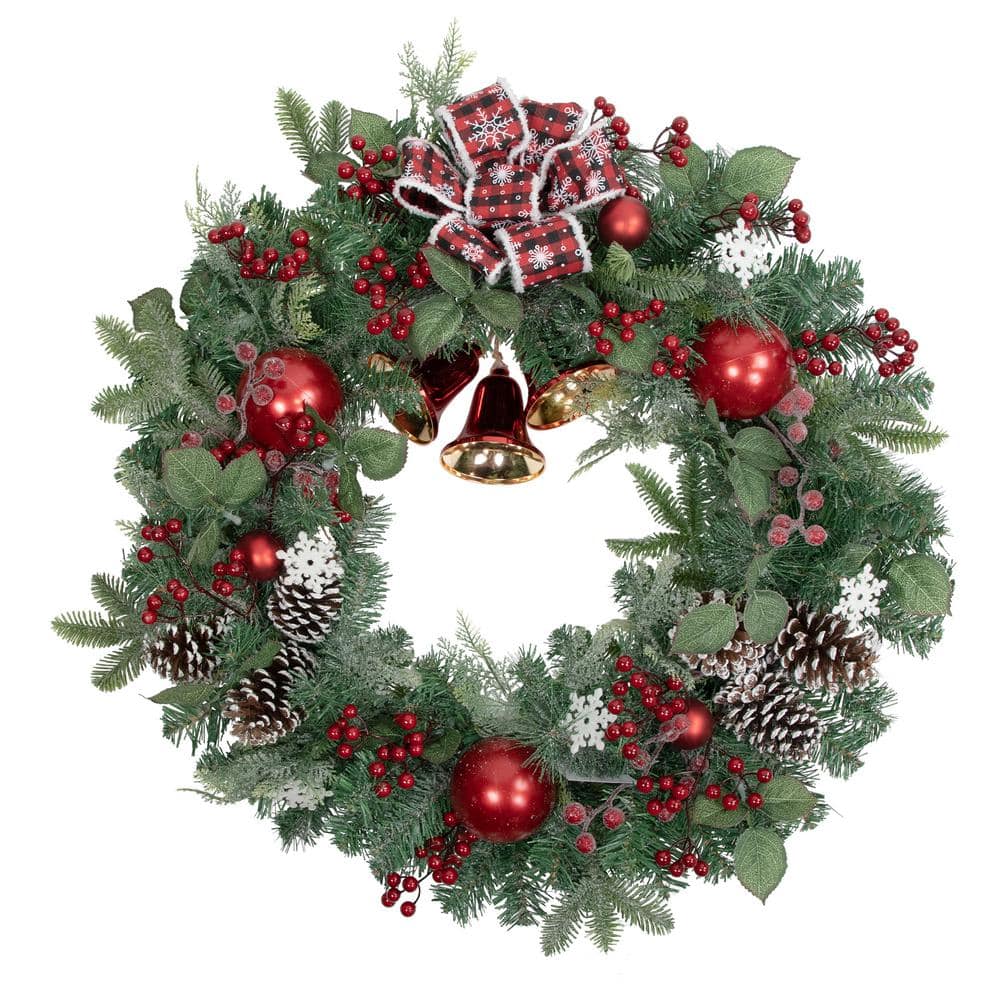 30 in. Unlit Red Bells and Mixed Foliage Artificial Christmas Wreath - Hercitys