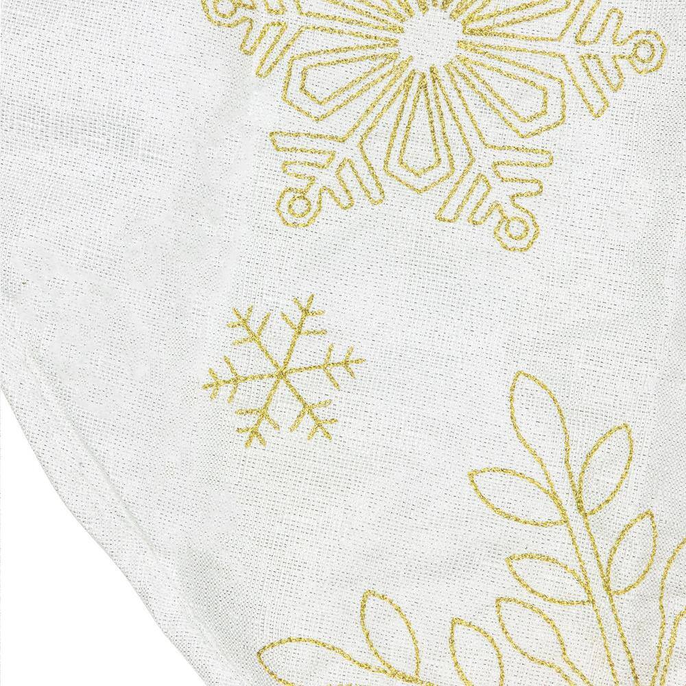 48 in. Gold and White Snowflake Embroidered Christmas Tree Skirt - Hercitys