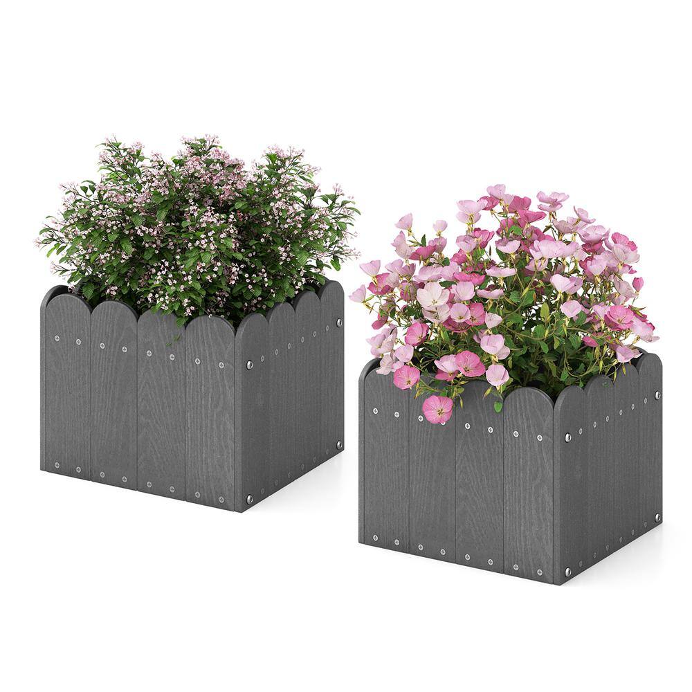 12.5 in. x 12 in. x 10 in. Planter Box Weather-Resistant Square Grey HDPE Flower Pot Garden Bed (2-Pack) - Hercitys