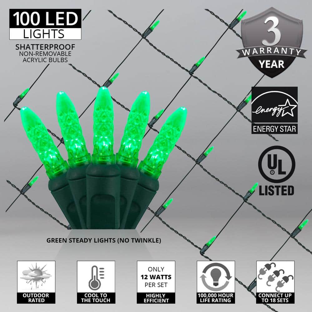 48 in. x 72 in. 100-Light M5 LED Green Net Light Set - Hercitys