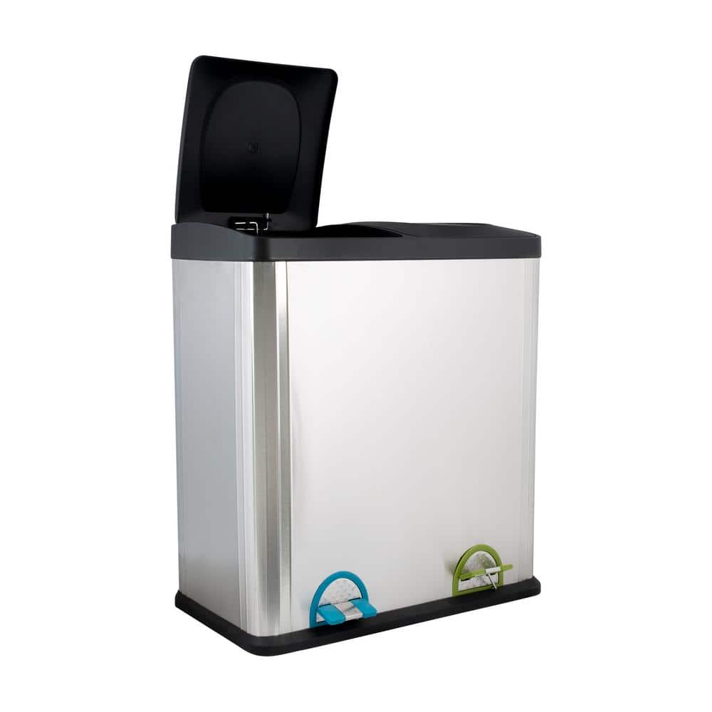 15.85 Gal. Stainless Steel 2-Compartment Touchless Recycle Bin Waste Containers - Hercitys