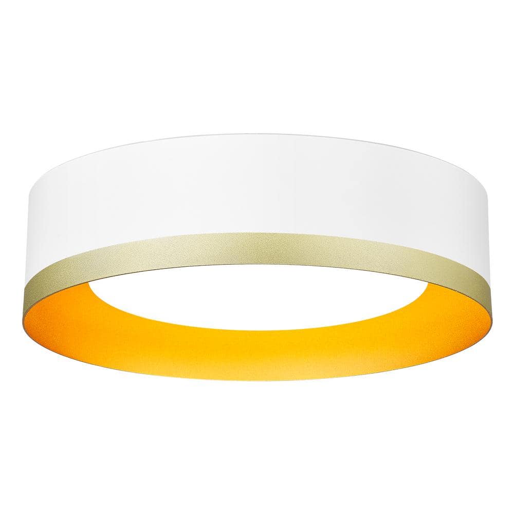 13.8 in. 1-Light White and Gold Flush Mount with Frosted Glass Shade - Hercitys