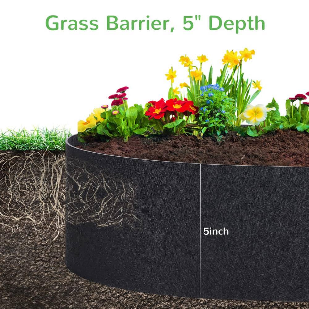 20 ft. x 0.098 in. x 5 in. Black Plastic Flexible and Strengthened Garden Landscape Edging 20 ft. with Stakes (6-Pieces) - Hercitys