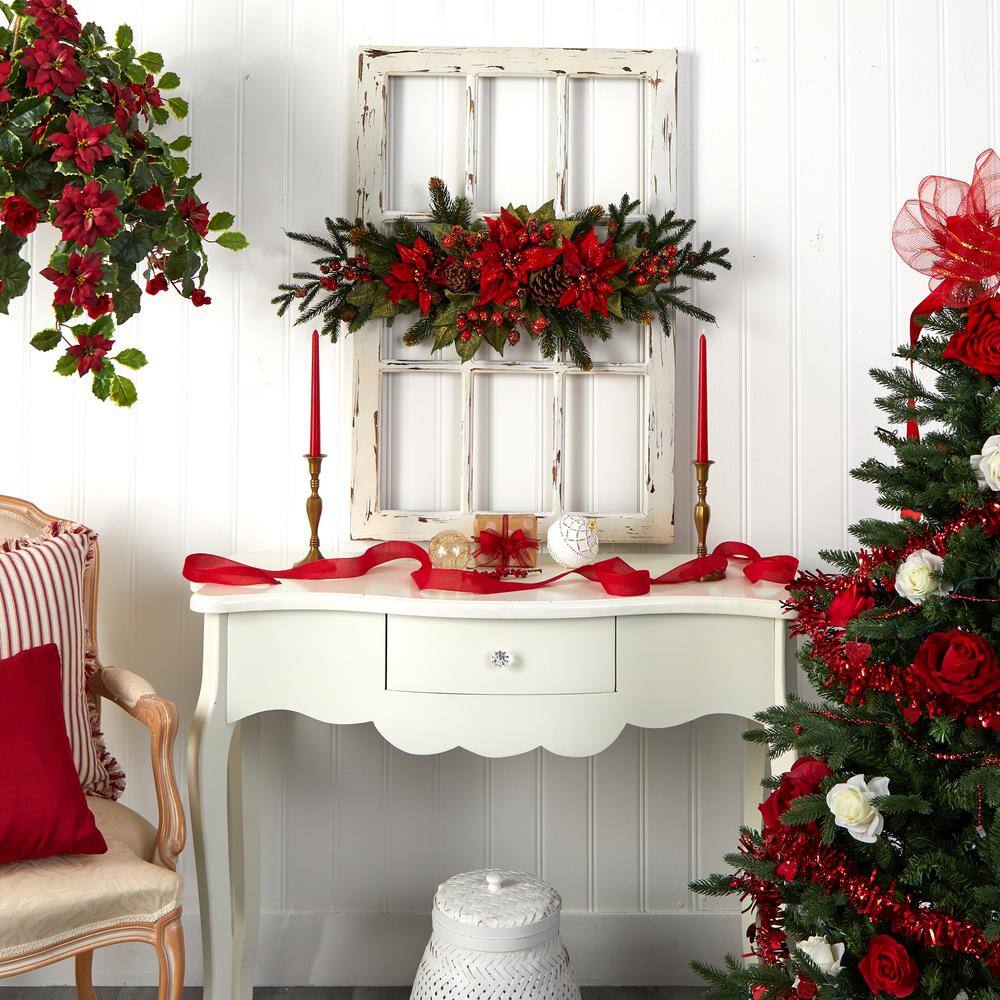 36 in. Artificial Poinsettia Centerpiece Berry - Hercitys
