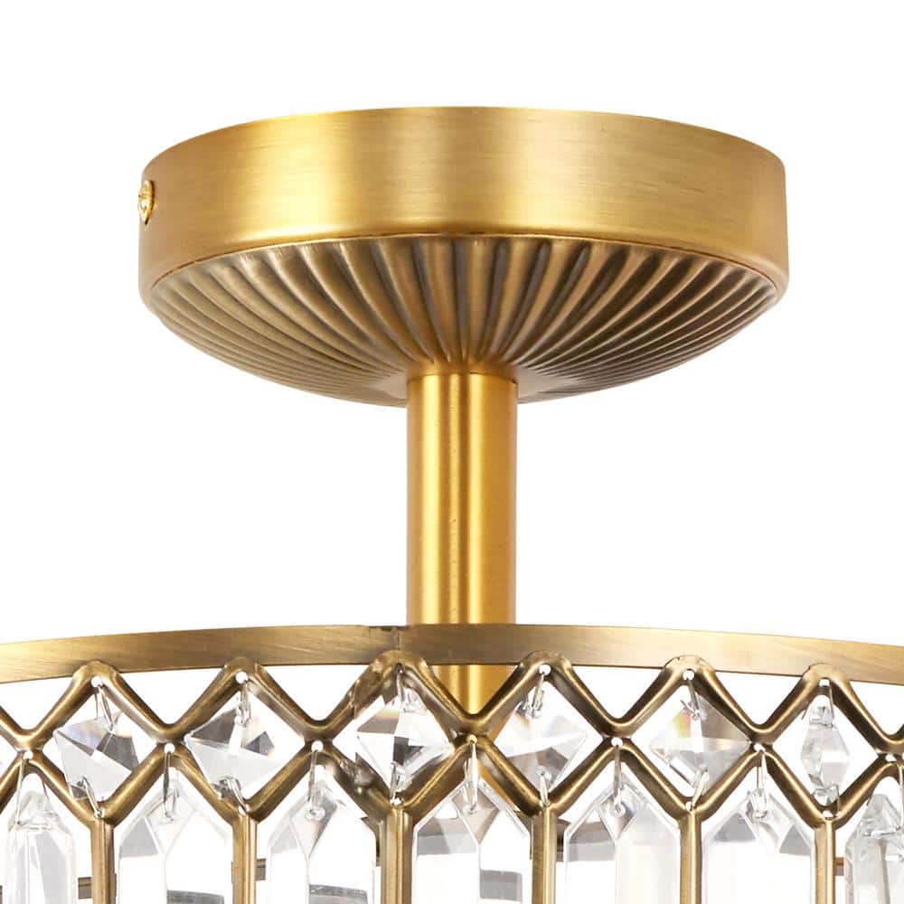 14.75 in. 2-Light Gold Semi-Flush Mount-Light with Tiered Jeweled Glass - Hercitys