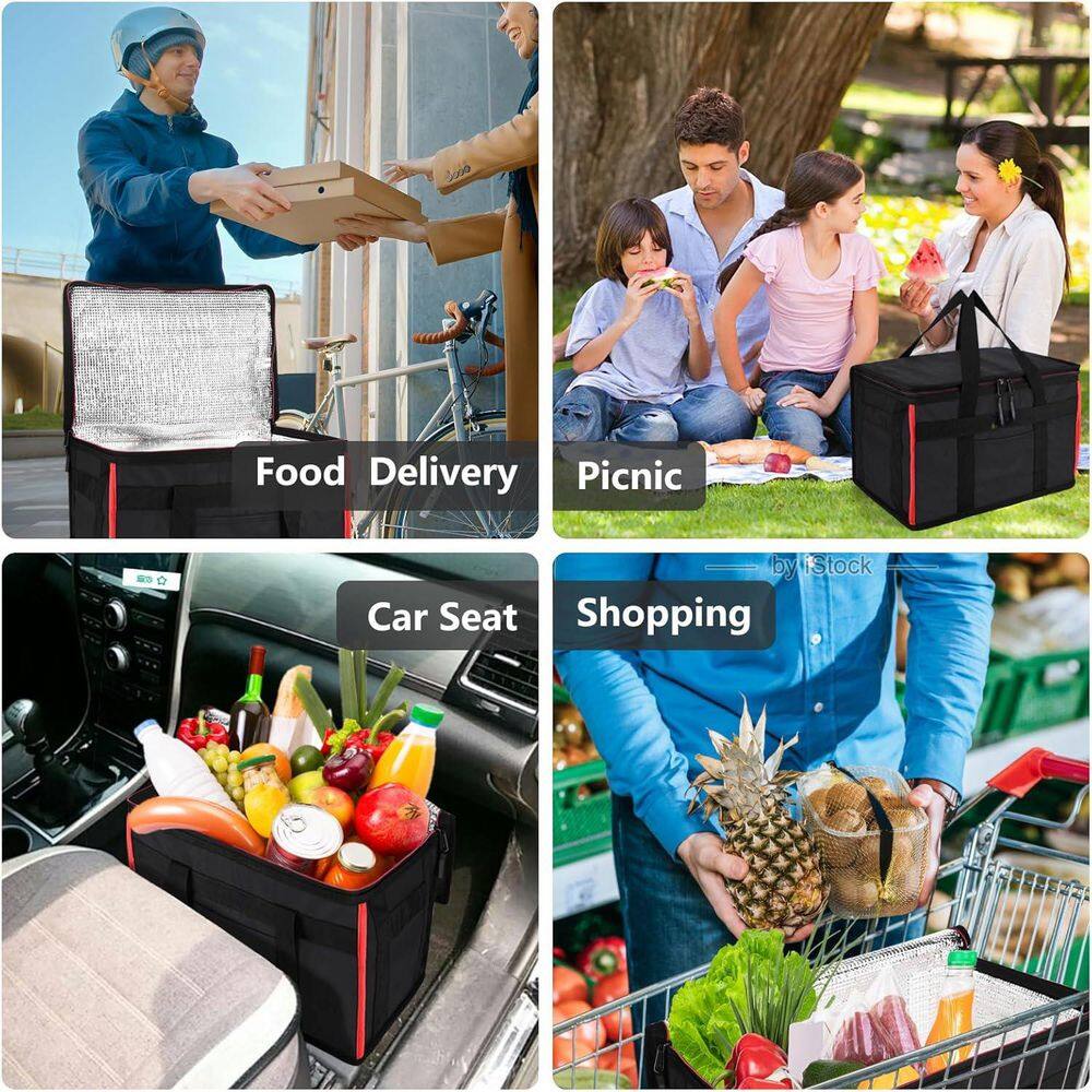 32 qt. Insulated Reusable Grocery Bags 2-Pack XL Cooler Bags with Hard Bottom Insert Stands Upright Sturdy Zipper Bag - Hercitys