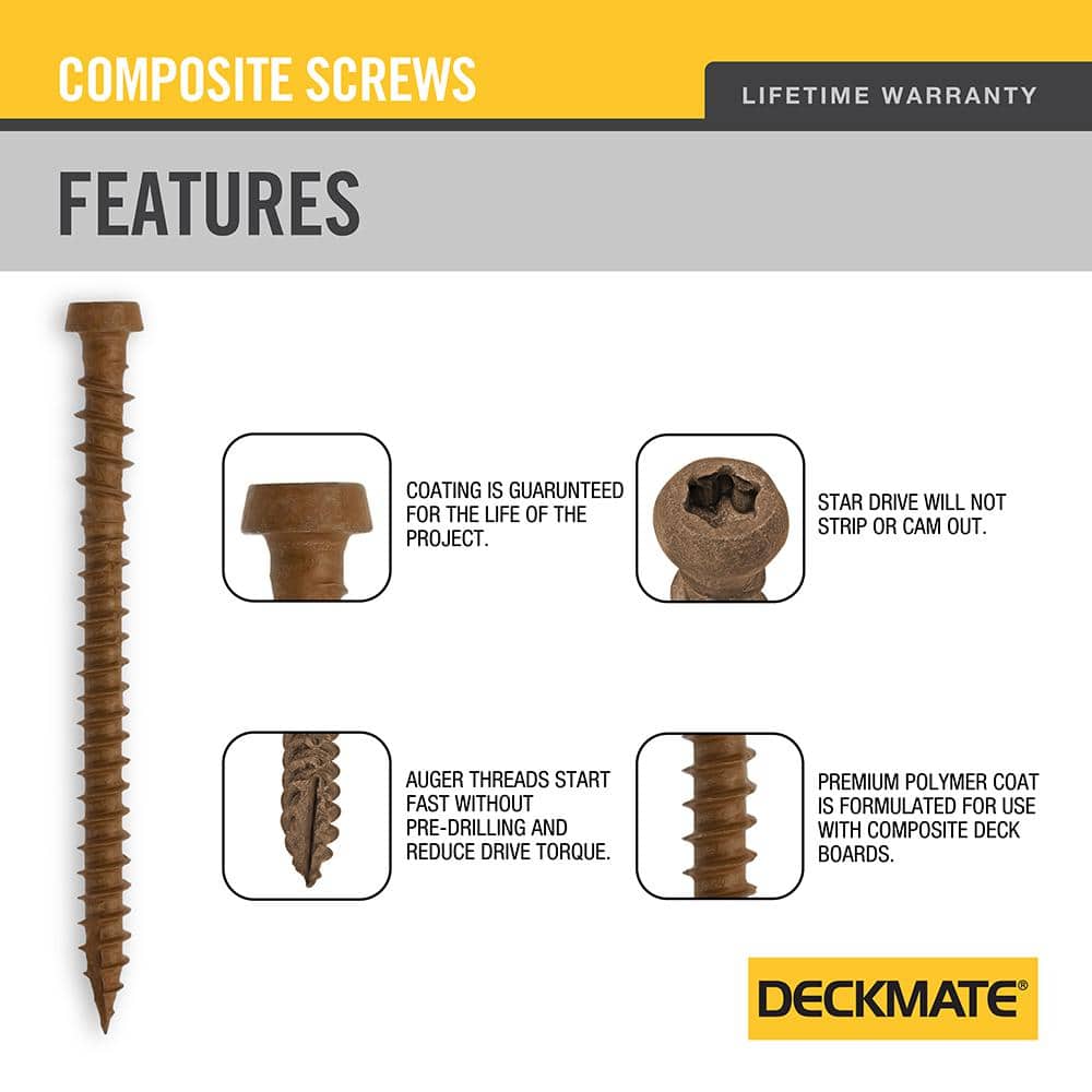 2-Pack #10 x 2-1/2 in. Brown Star Drive Pan-Head Composite Deck Screws (10 lb. / 750-Piece) - Hercitys