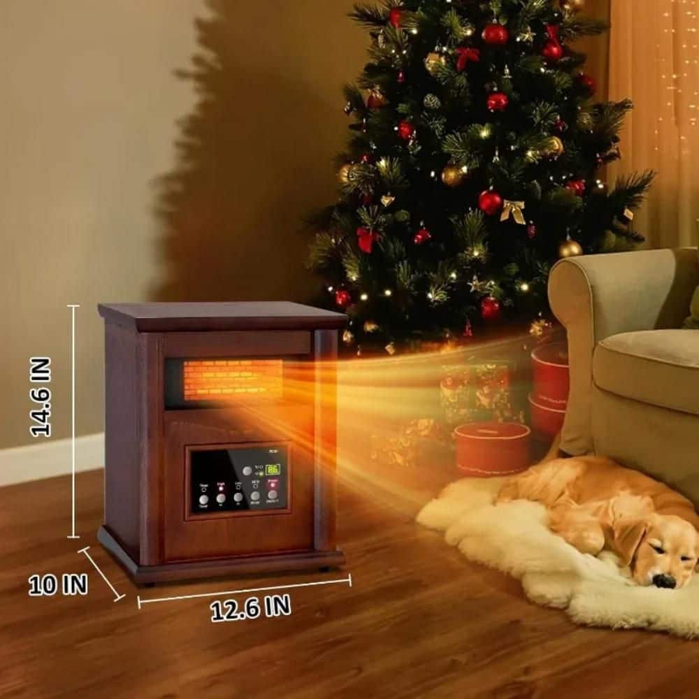 1500-Watt Portable Wood Electric Quartz Space Heater with Remote Control Thermostat Energy Efficient for Inside Use - Hercitys