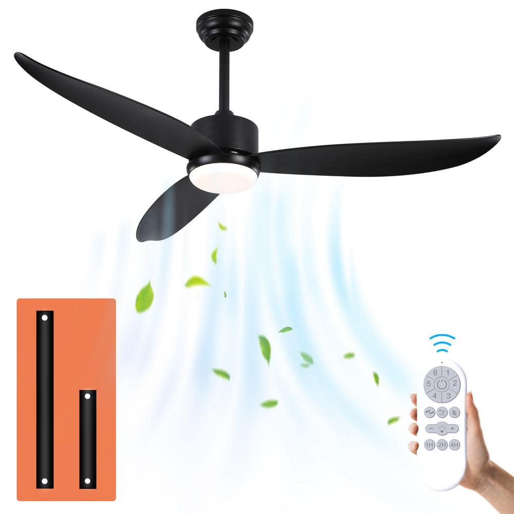 52 in. Integrated LED Indoor Solid Outdoor Black ABS Finish Ceiling Fan with Remote Control and 1-Light - Hercitys