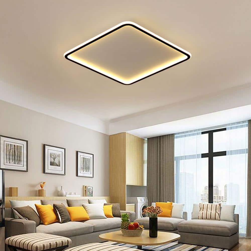 20 in. 1-Light White Modern Square Dimmable Selectable LED Flush Mount Ceiling Light with Remote - Hercitys
