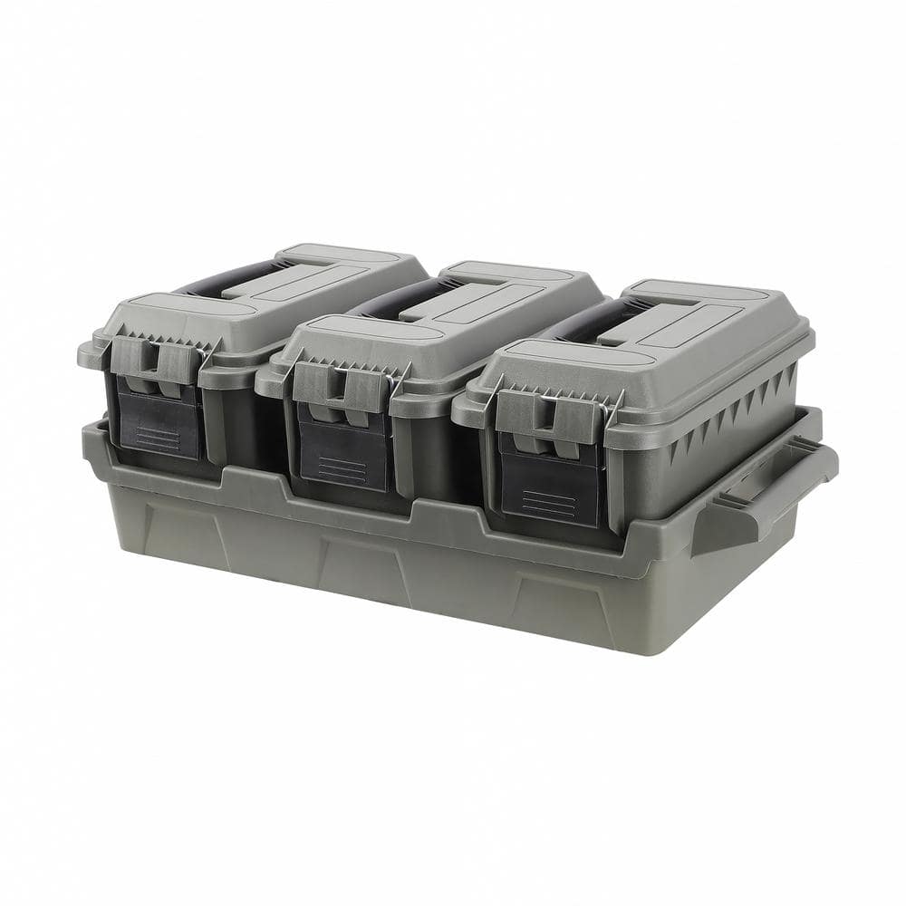 4 gal. 50-Cal Dry Storage Box 3-Piece Set with Carry Tray in OD Green - Hercitys