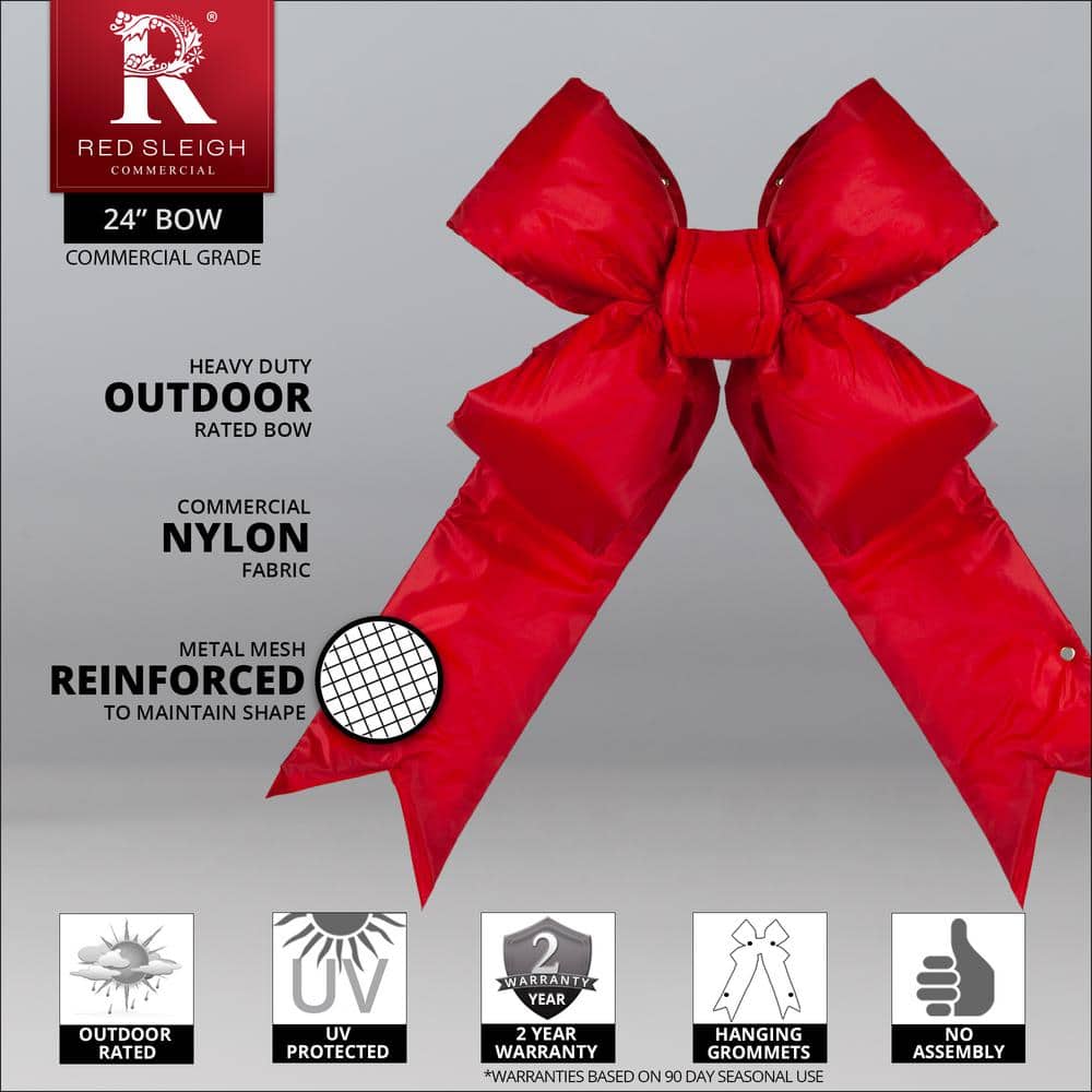 24 in. Red Nylon Outdoor Christmas Structural Bow - Hercitys