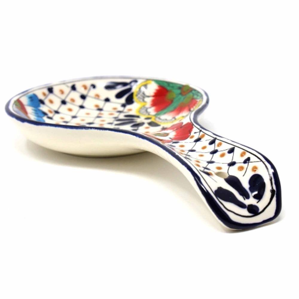 1-Piece Dots and Flowers Mexican Pottery Ceramic Spoon Rest - Hercitys