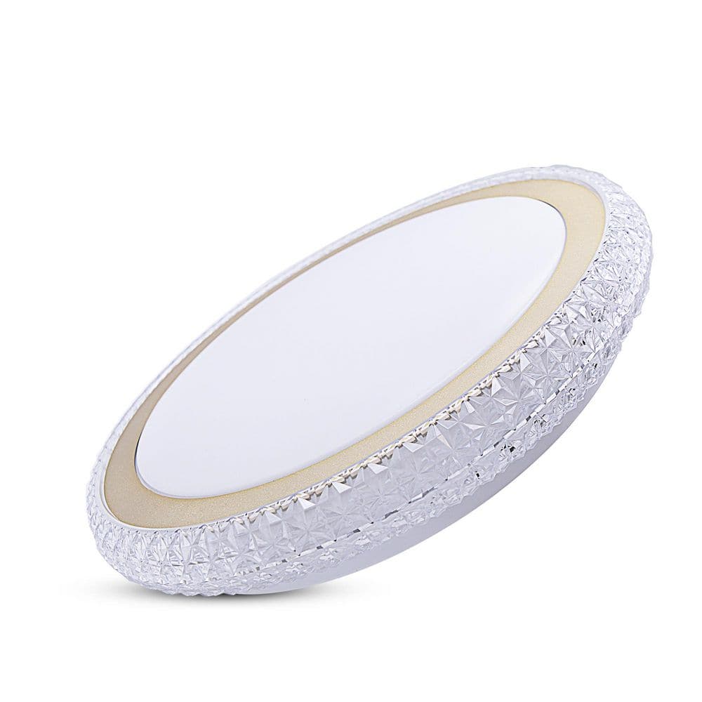 16.1 In. White Flush Mount Ceiling Light with Imitated Crystal Trim, Dimmable LED - Hercitys