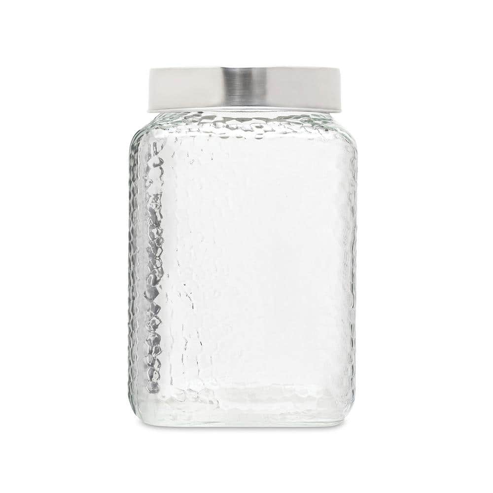 3-Piece Square Glass Jars Canisters Set with Silver Lids, Clear - Hercitys