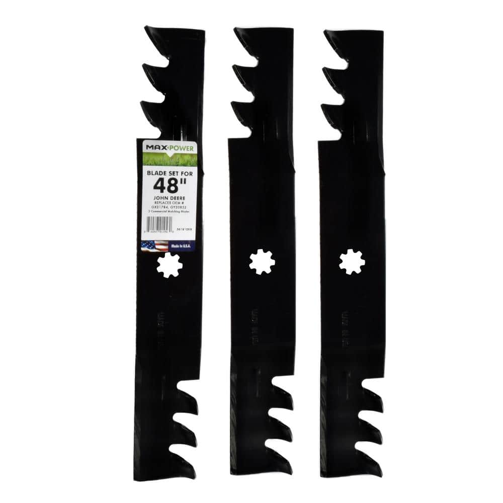 3 Blade Set of 3-N-1 Commercial Mulching Blades for Many 48 in. Cut John Deere Mowers Replaces OEM #’s GX21784, GX21786 - Hercitys