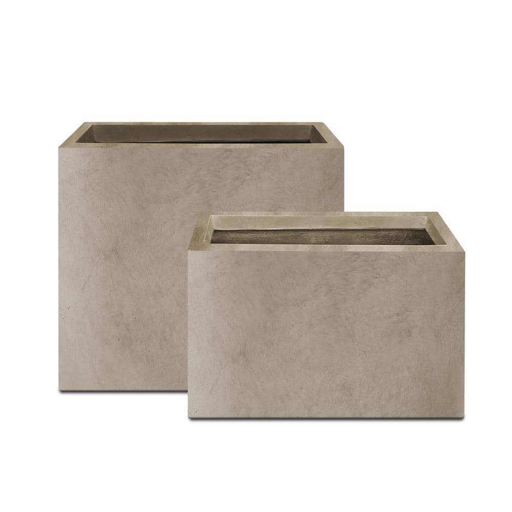 23.6″ & 19.4″L Rectangular Weathered Finish Lightweight Concrete Long Planter w/ Drainage Hole Set of 2 Outdoor/Indoor - Hercitys