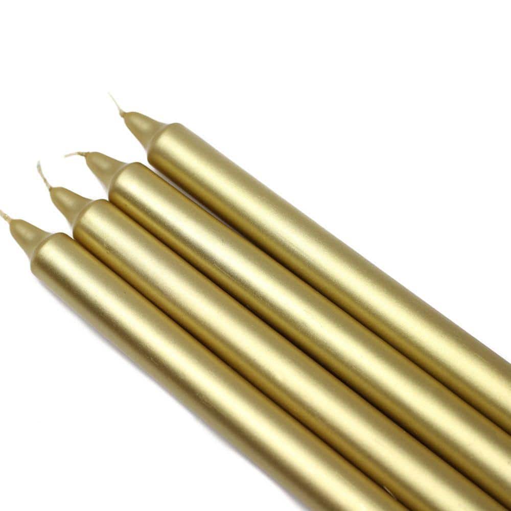 10 in. Metallic Gold Straight Taper Candles (12-Set) - Hercitys