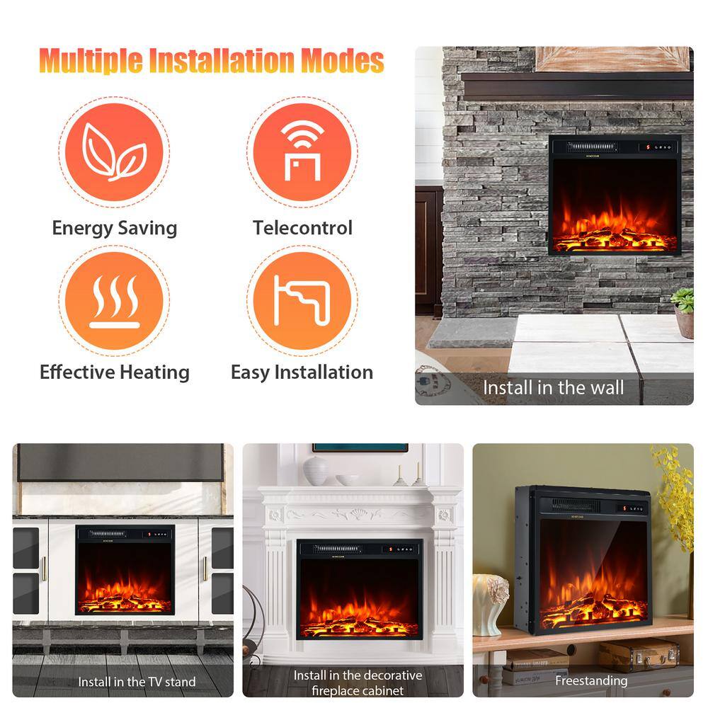 20 in. 1500-Watt Freestanding and Recessed Heater Electric Fireplace Log Flame Remote in Black - Hercitys