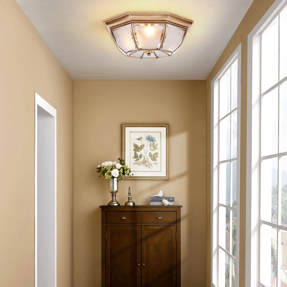 20 in. 4-Light Gold Tiffany Style Flush Mount Ceiling Light with Clear Glass Shade and No Bulbs Included - Hercitys