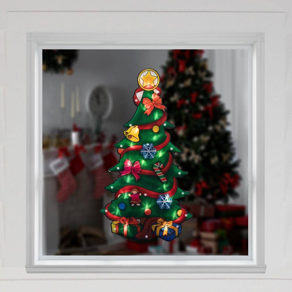 17.75 in. Lighted Christmas Tree with Presents Window Silhouette - Hercitys