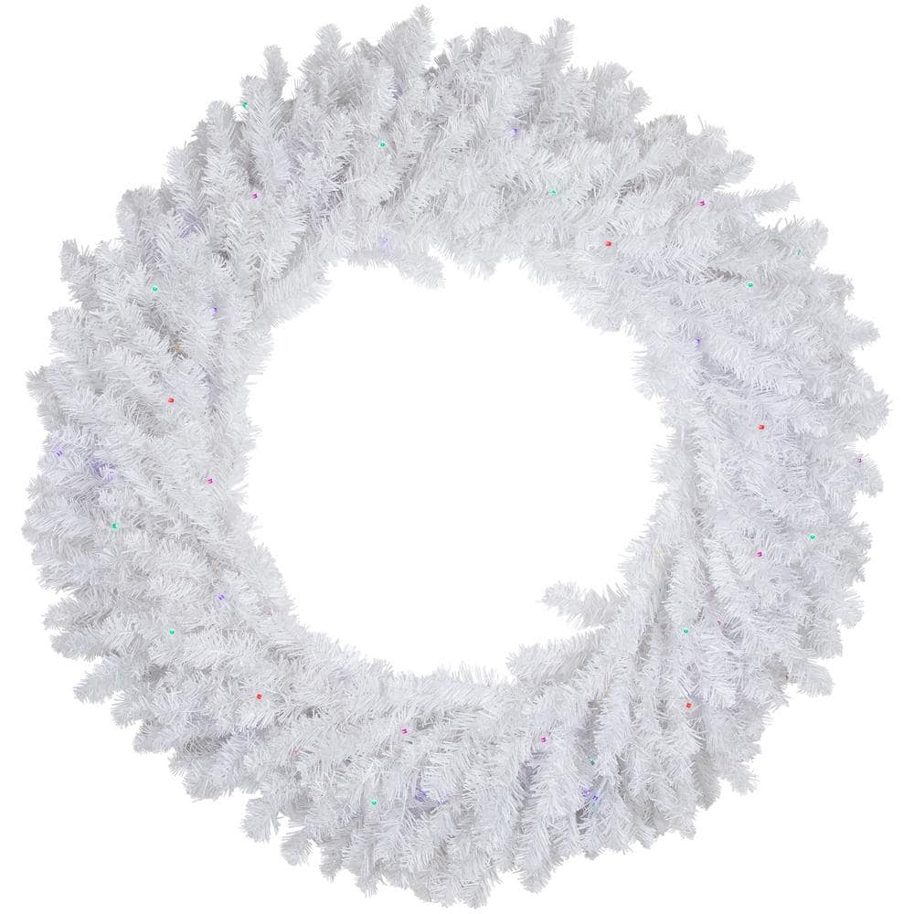 36 in. Pre-Lit White Pine LED Artificial Christmas Wreath Multicolor Lights - Hercitys