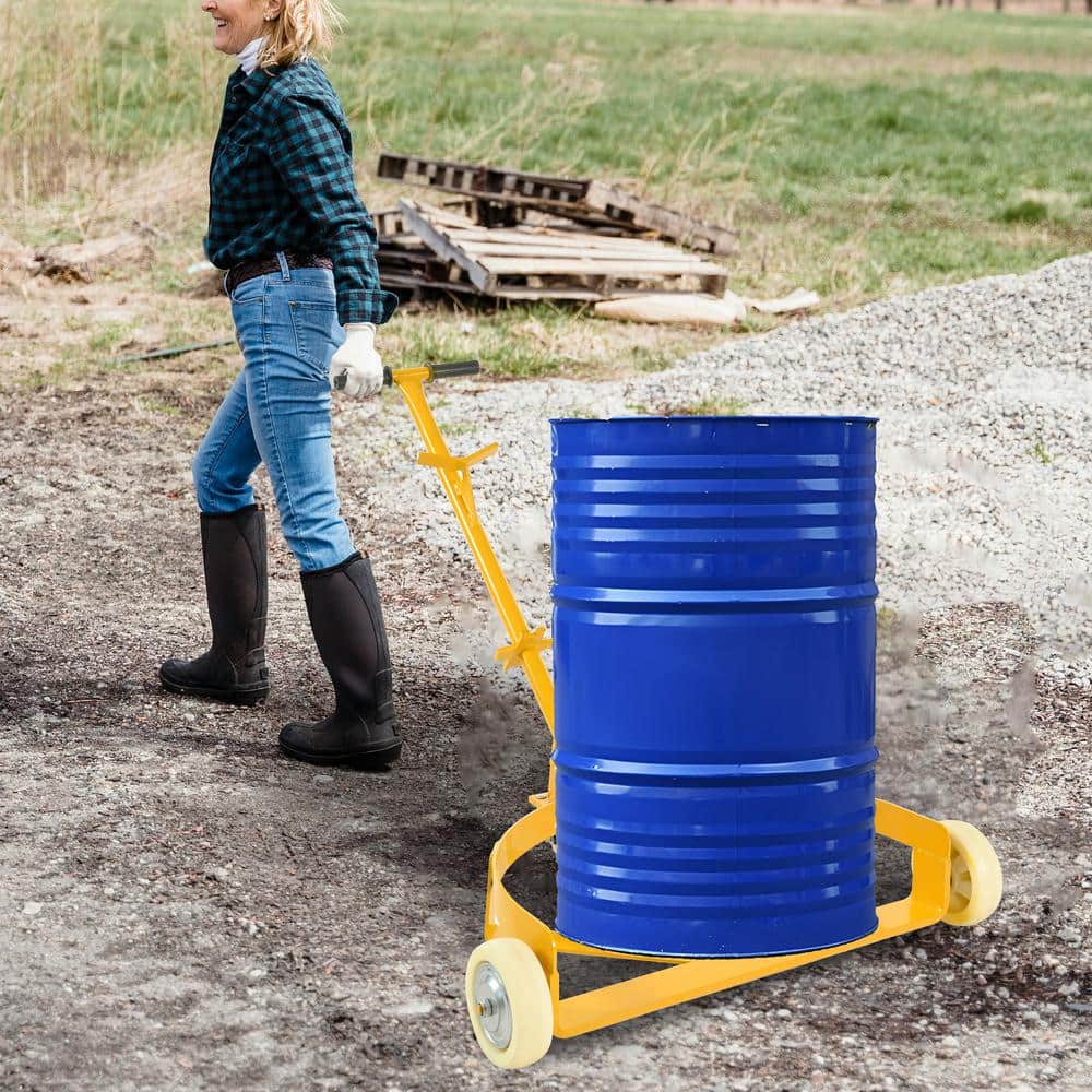 1200 lbs. Capacity Oil Drum 2.8 cu. ft. Steel Hand Cart Garden Cart with 2-Fixed PU Wheels and 1-Swivel Wheel - Hercitys