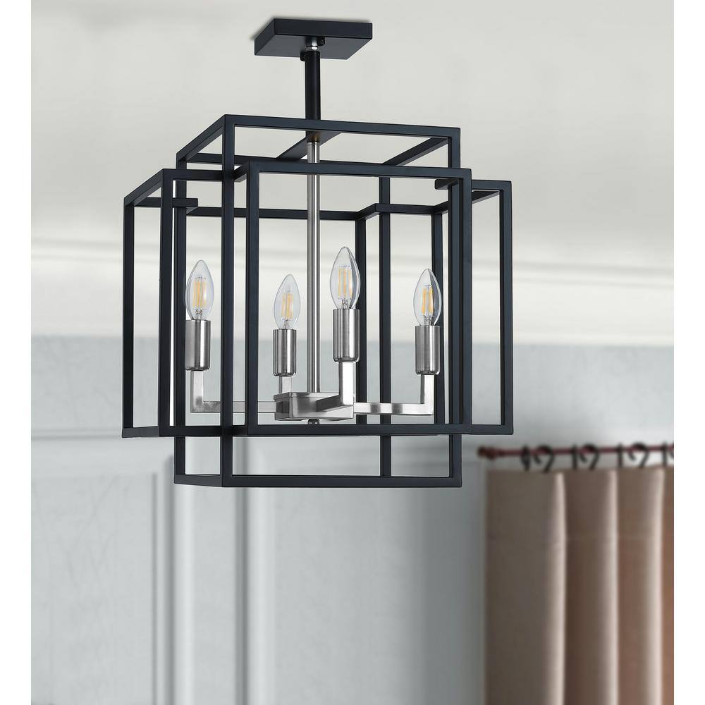 18.1 in. 4-Light Black Industrial Farmhouse Semi Flush Mount Ceiling Light - Hercitys