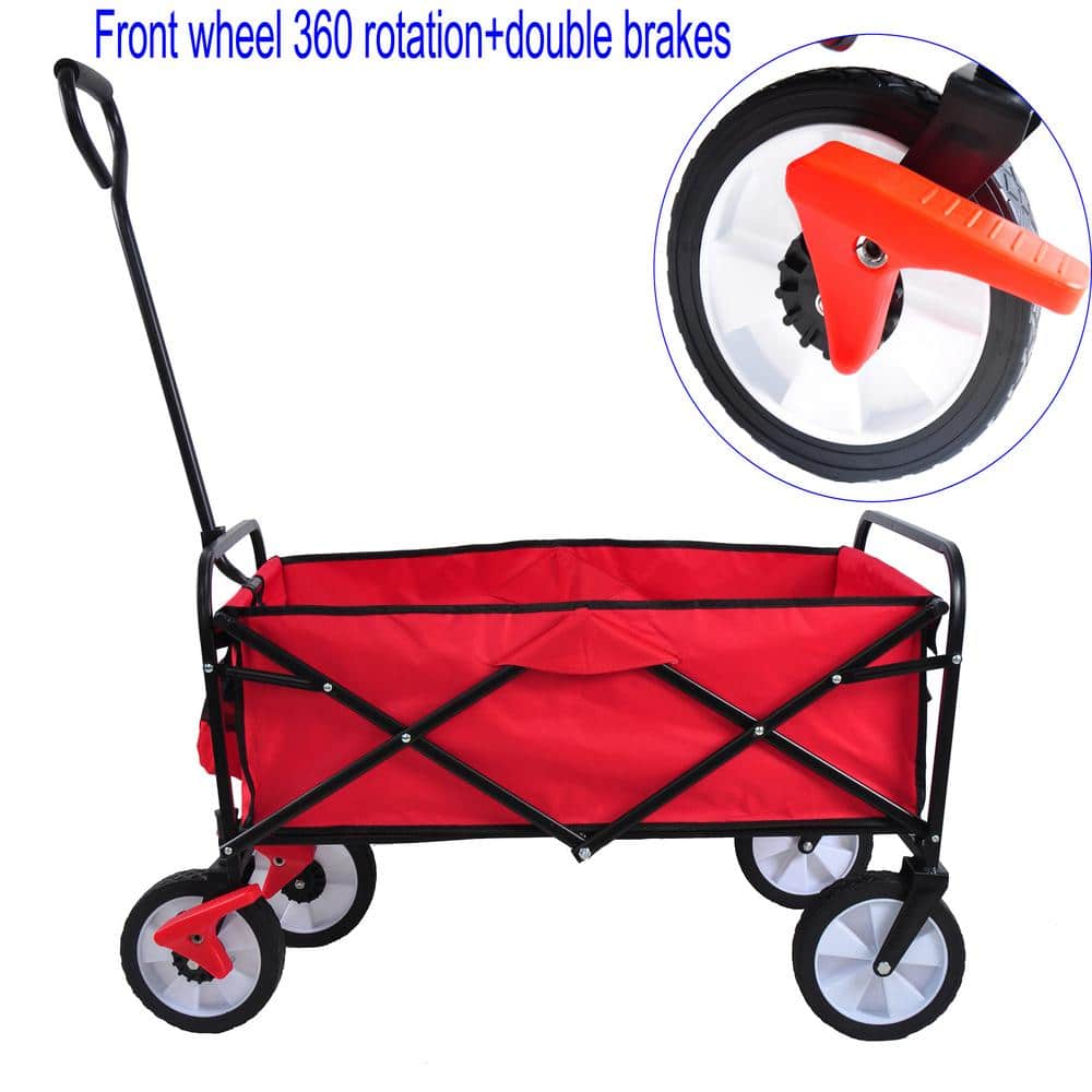 4.1 cu. ft. Red Metal Folding Garden Cart with Wheels Brakes. - Hercitys