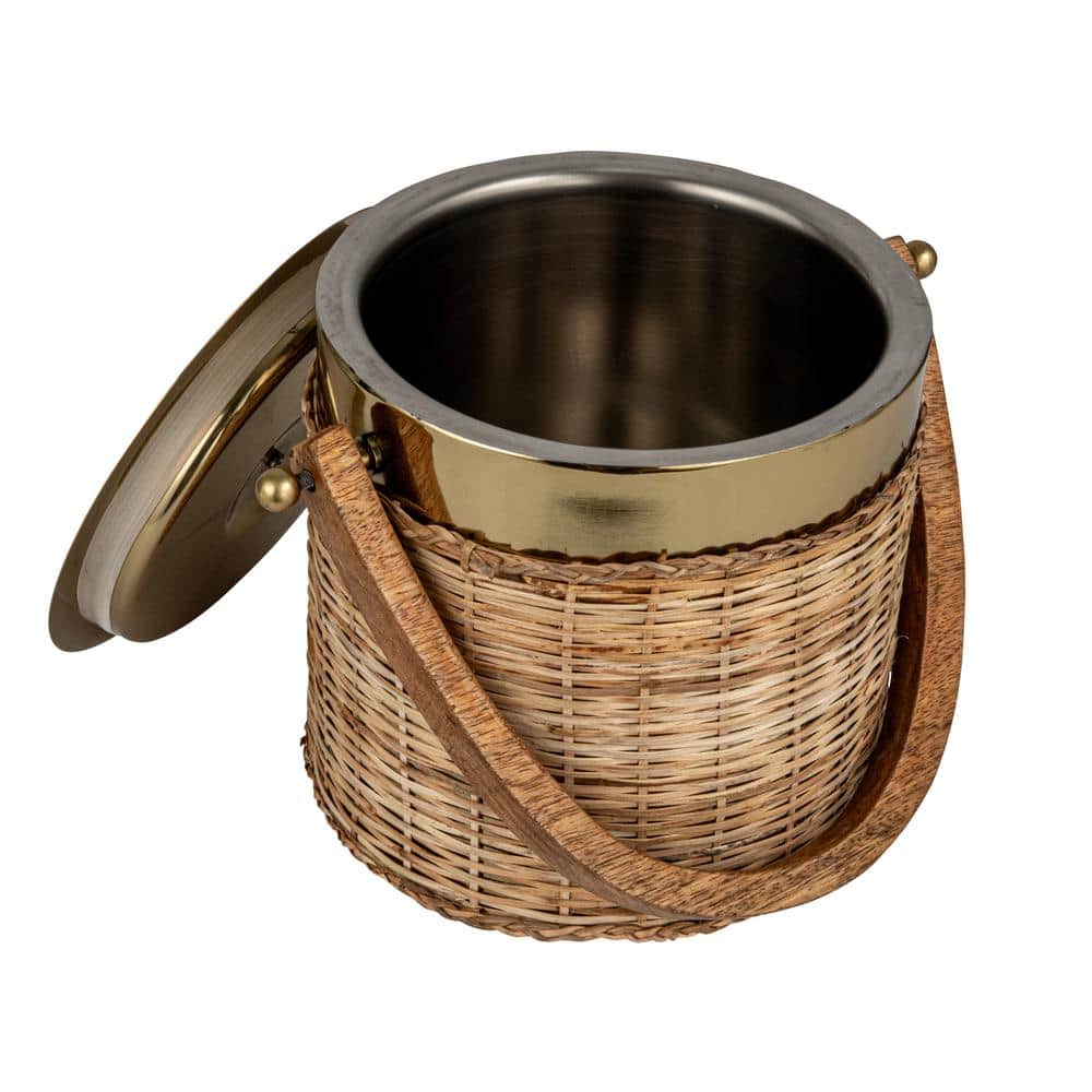 3-Quart Gold Rattan and Steel Ice Bucket - Hercitys