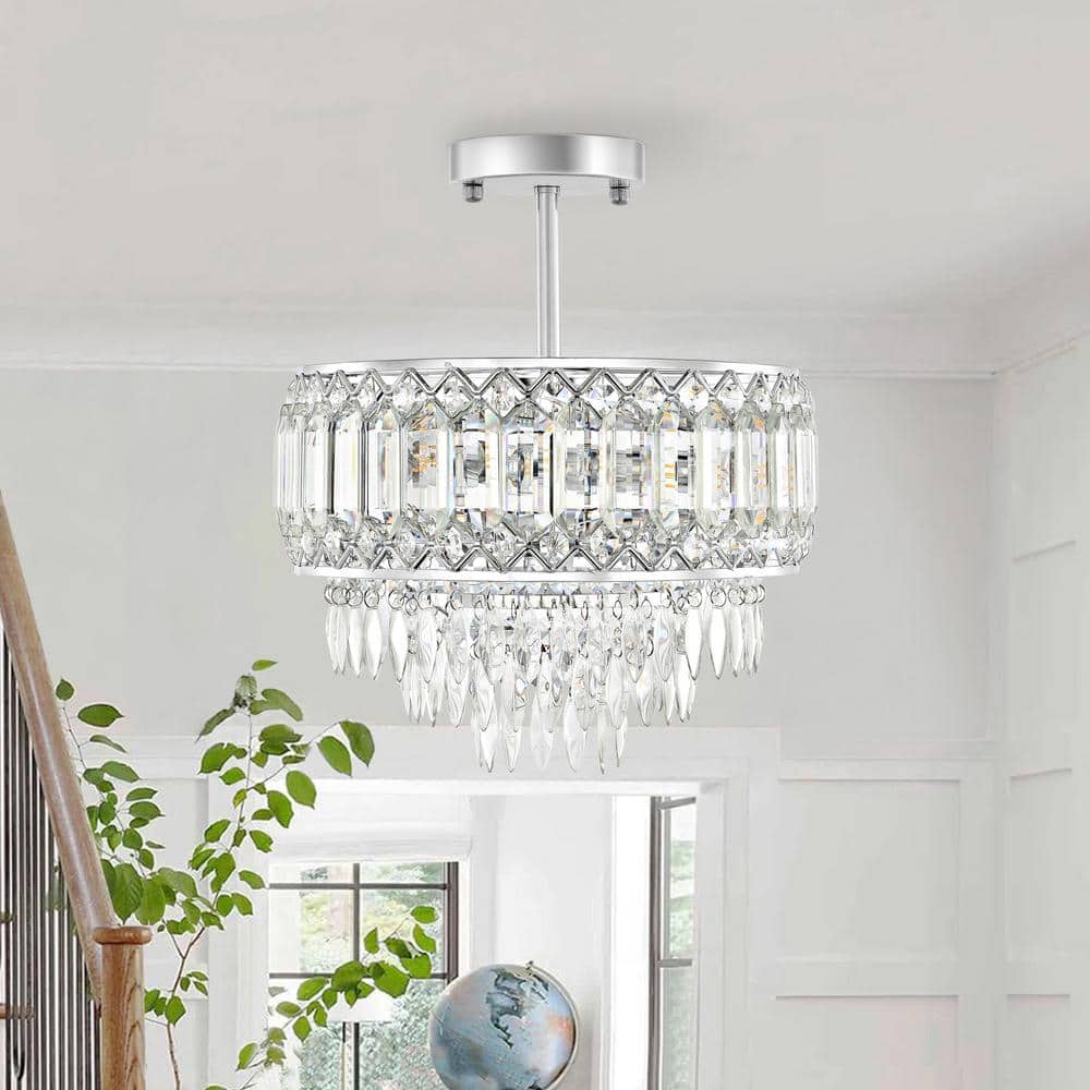 11.6 in. 3-Light Chrome Glam Crystal Semi-Flush Mount Chandelier - Hercitys