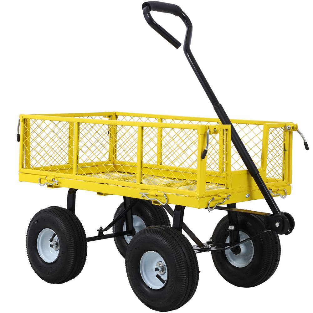 3 cu. ft. 550 lbs. Capacity Steel Utility Garden Cart with Folding Sides, Yellow - Hercitys
