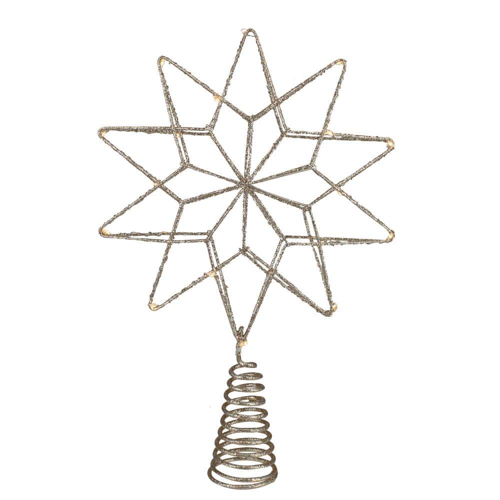 12 in. LED Lighted B/O Gold Glittered Geometric Star Tree Topper – White Lights - Hercitys