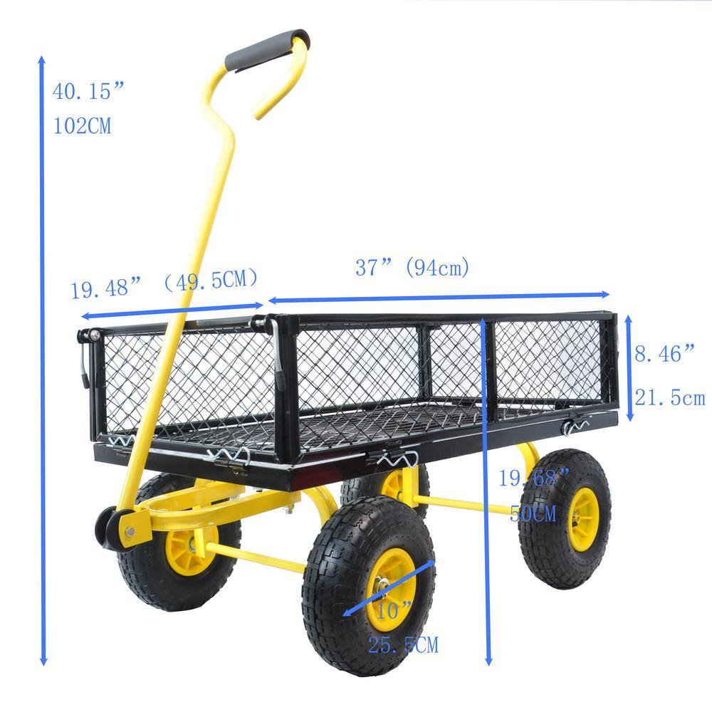 16 cu. ft. Steel Wagon Garden Cart, Black+Yellow - Hercitys
